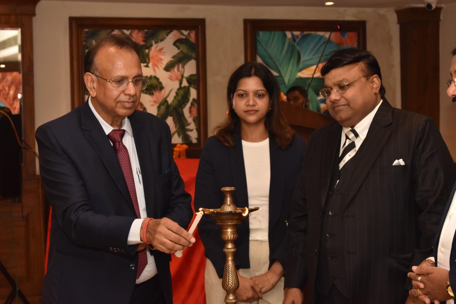 Traditional lamp-lighting ceremony at a corporate event