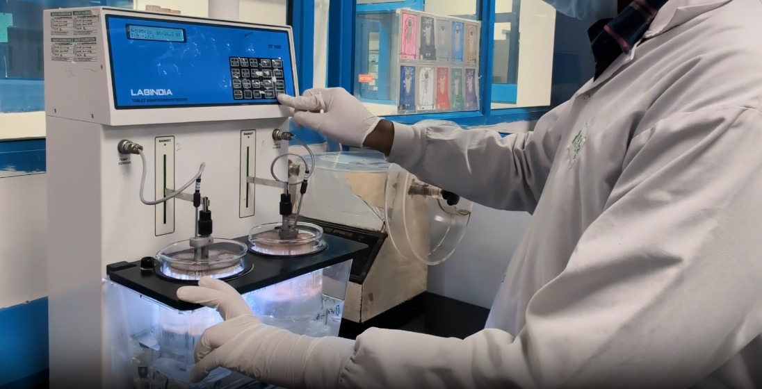 Tablet dissolution tester in operation